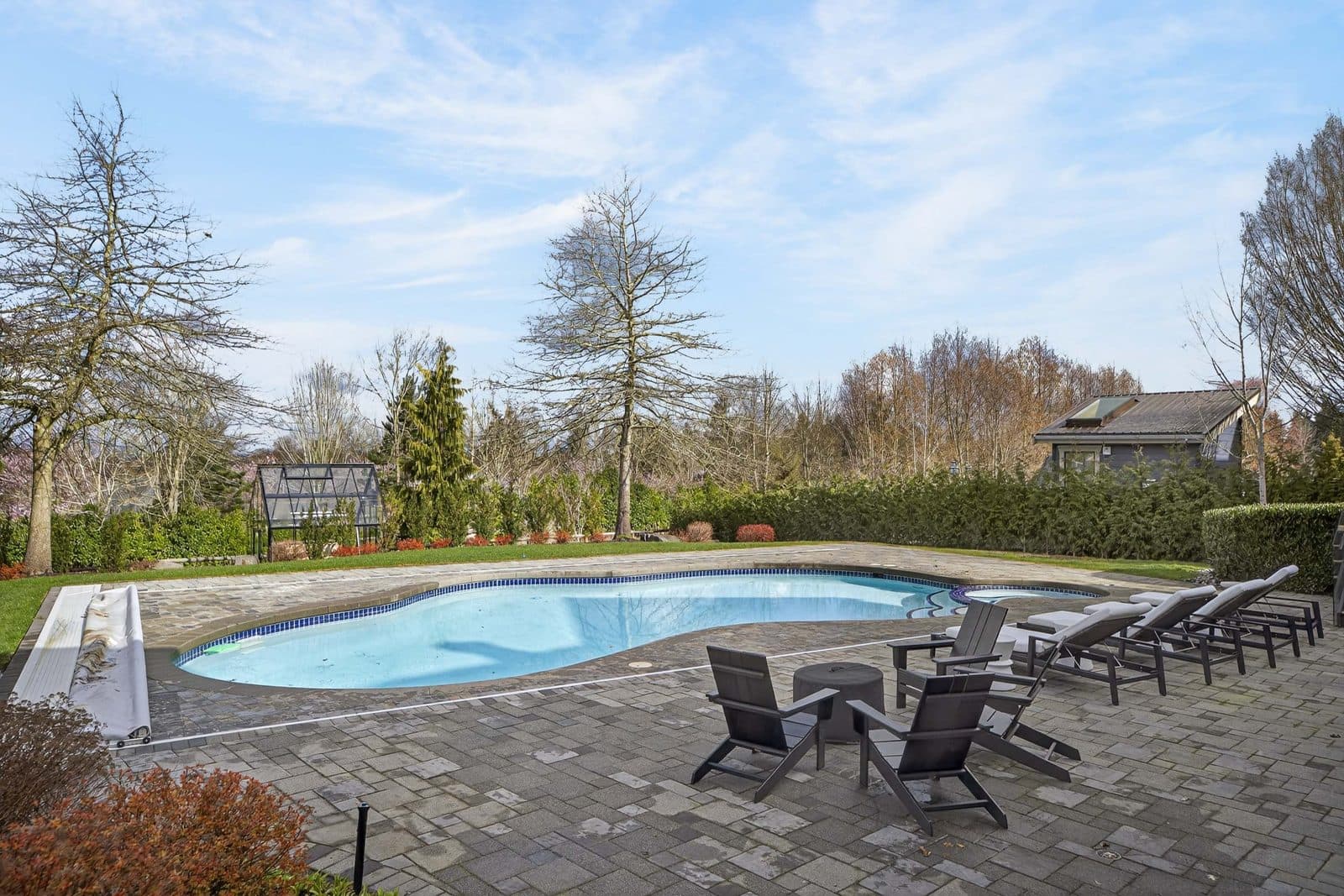 Backyard pool with loungers